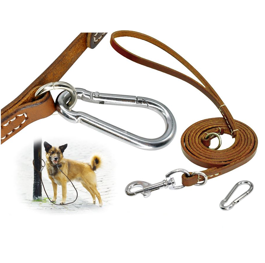 Genuine Leather Dog Leash - Self Tether Clip